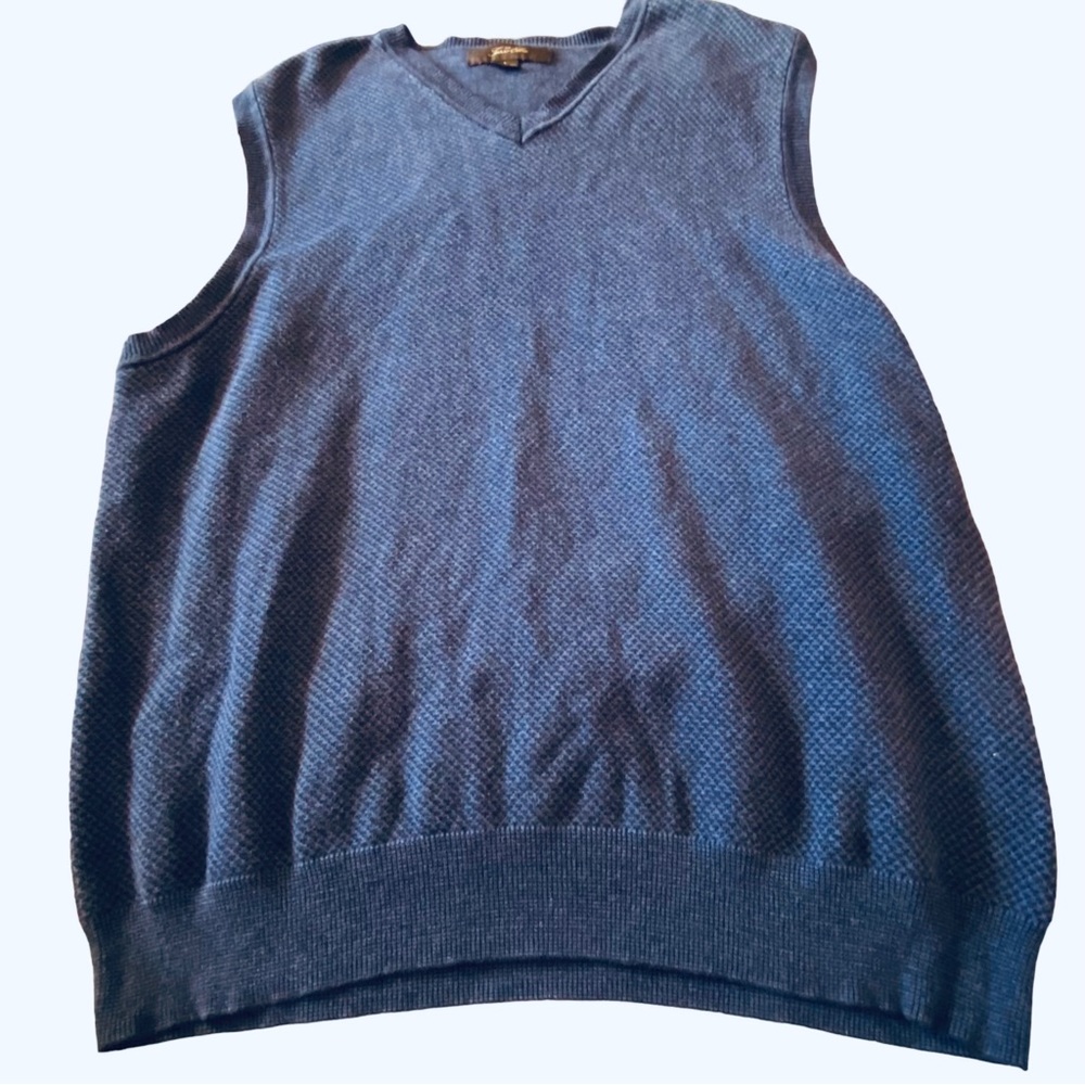 Tasso Elba V-Neck 100% Cotton Knit Blue Pullover Golf Sweater Vest Men’s Size L